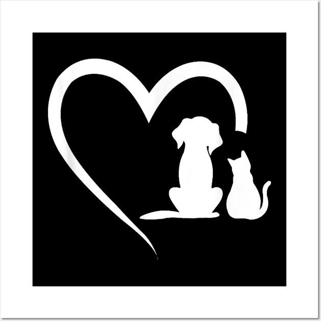 Dog Puppy and Baby Cat Heart - Animal Dog & Cat Heart Wall Art by zwestshops